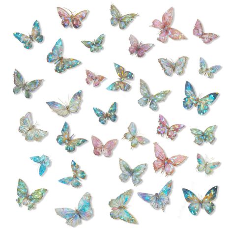 PRICES MAY VARY. Product Details: 80 pcs Butterfly Glitter Stickers divided into 4 different color themes. There are 40 different shapes of designs, with 2 stickers of each shape. About the design: The Waterproof Glitter Decals is specially designed and produced, and the holographic effect and colorful butterfly pattern will make your work look exquisite and beautiful. About size: Different shapes of Butterfly scrapbooking supplies come in different sizes, ranging from approximately 4~8cm/1.6~3. Butterfly Stickers, Sticker Machine, Ice Crystals, Transparent Resin, Scrapbooking Stickers, Glitter Stickers, Scrapbooking Supplies, Scrapbooking Embellishments, Scrapbook Embellishments