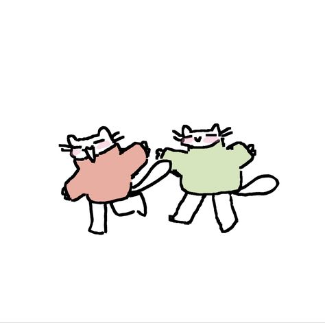 Two Cats In Love Doodle, Funny Doodles Love, Pairs Of Things That Go Together, Two Cats Together Drawing, Cat Friends Drawing, Cats In Love Doodle, Matching Sketches, Cat Couple Doodle, Cute Drawings For Gf