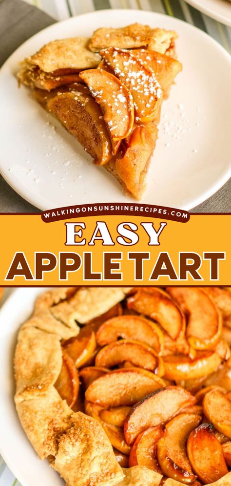 Out of Thanksgiving dessert recipe ideas? Try this Easy Apple Tart! Full of fresh apples, lightly spiced with cinnamon, and has a flaky, buttery crust. Add this apple dessert to your Fall dessert recipes too! Apple Cinnamon Tart Recipe, Simple Apple Tart Recipe, Apple Tart Pie, Best Apple Tart Recipe, Small Apple Tarts, Apple And Pie Crust Recipes, Easy Apple Tarts Simple, Apple Dessert With Pie Crust, Cinnamon Apple Tart