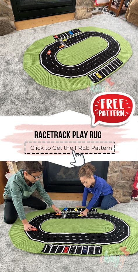 Crochet Play Rug Free Pattern, Crochet Animal Rugs Free Patterns, Free Crochet Rug Patterns For Kids, Crochet Racetrack Rug Pattern, Crochet Kids Rugs Free Pattern, Crochet Car Blanket Free Pattern, Crochet Race Track Rug Free Pattern, Crochet Car Rug, Crochet Road Play Mat