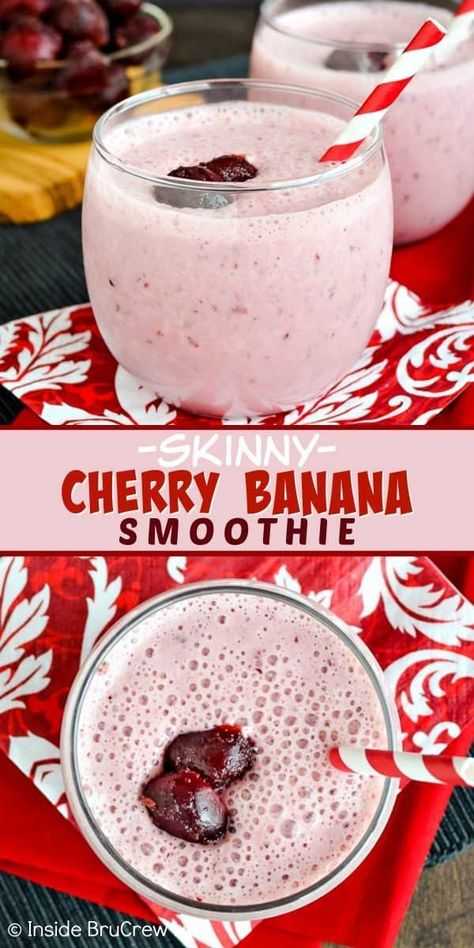 Cherry Banana Smoothie, Banana Apple Smoothie, Pink Smoothie, Smoothie Fruit, Healthy Afternoon Snacks, Cherry Smoothie, Smoothie Drink Recipes, Healthy Smoothie, Fruit Smoothie Recipes