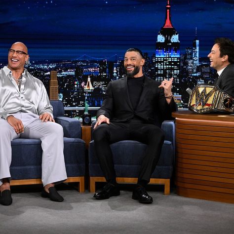 @therock and Roman Reigns are here to talk @wwe’s WrestleMania 40 on @peacock! #FallonTonight  📷 @toddowyoung @WWE Wrestlemania 40, Wwe The Rock, Wrestling Stars, All Food, Roman Reigns, Food Service, Pro Wrestling, Reign, The Rock