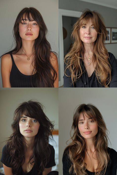 13 Hairstyles, Hairstyles With Side Bangs, Sunkissed Hair Brunette, Bangs Wavy Hair, Long Side Bangs, Side Bangs Hairstyles, Shag Hairstyles, Long Bangs, Side Bangs