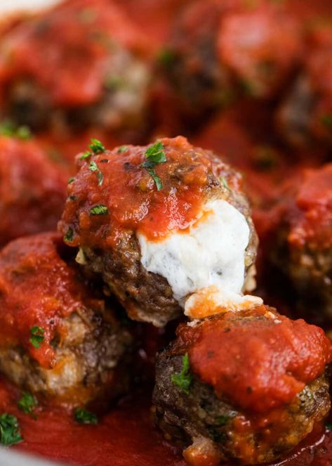 Tender and flavorful homemade meatballs stuffed with gooey mozzarella cheese. These mozzarella stuffed meatballs are what dreams are made of! #meatballs #mozzarella #cheese #stuffed #meatballrecipe #italian #italianrecipes #cheesy #recipes #iheartnaptime Cheesy Meatball Recipes, Baked Mozzarella, Stuffed Meatballs, Cheesy Meatballs, Mozzarella Stuffed Meatballs, Cheese Stuffed Meatballs, Italian Meatballs Recipe, Kitchen Favorites, Rustic Recipes