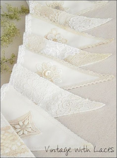 Lost Bird Studio Lace Bunting, Vintage Bunting, Bunting Diy, Wedding Bunting, Lace Diy, Lace Crafts, Banners Buntings, Bunting Flags, Fabric Bunting