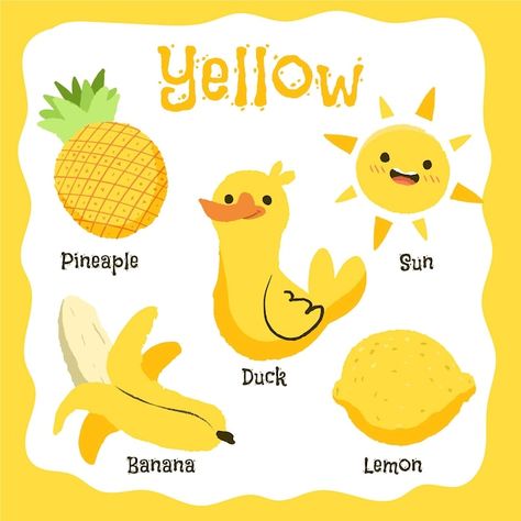 Yellow objects and vocabulary words set | Free Vector #Freepik #freevector #worksheet #kindergarten-school #school-activities #vocabulary