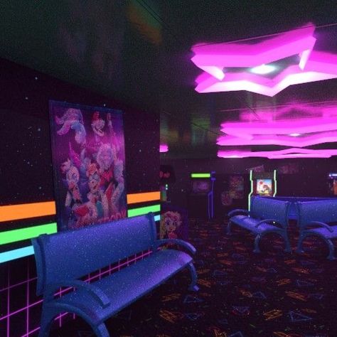 Fnaf Pizzaplex Background, Pizzaplex Aesthetic, Widget Purple Aesthetic, Fnaf Security Breach Aesthetic, Mega Pizzaplex Fnaf, Five Nights At Freddy's Aesthetic, Five Nights At Freddy's Security Breach, Security Breach Aesthetic, Fnaf Room Ideas