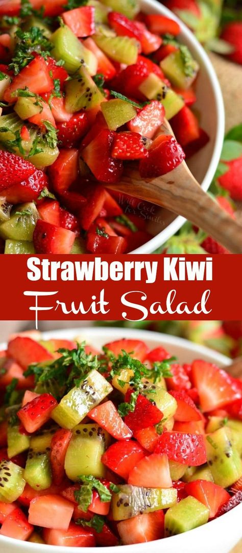 Kiwi Fruit Salad, Kiwi Salad, Simple Fruit Salad, Salad Strawberry, Kiwi Recipes, Dressing For Fruit Salad, Fruit Salad Easy, Summer Salads With Fruit, Salad Fruit