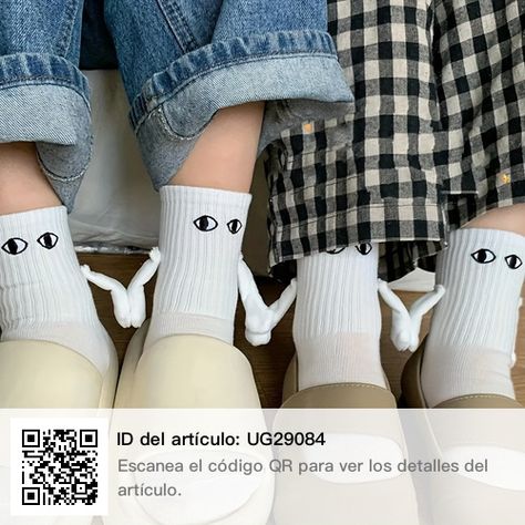 Cute Cartoon Eyes, Hand Socks, Couple Holding Hands, Black And White Cartoon, Women Crew Socks, Funny Socks, Girls Sweet, Tube Socks, Socks And Hosiery