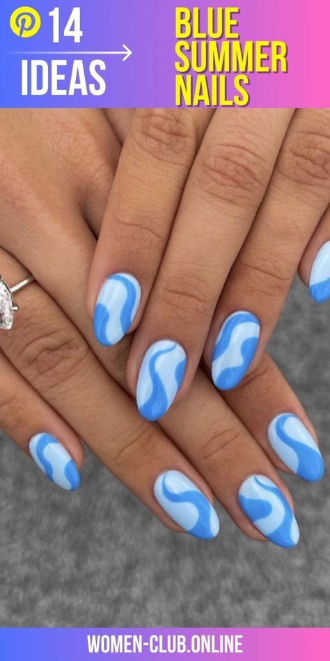 Blue Summer Nails 2023: Light, Royal, and Navy Shades for a Cool and Trendy Look: Cute Blue Nail Art Electric Blue And White Nails, Blue Monochrome Nails, Red Blue Nails, Blue Summer Nails, Monochrome Nails, Summer Nails 2023, Blue And White Nails, Royal Blue Nails, Elegant Nail Art