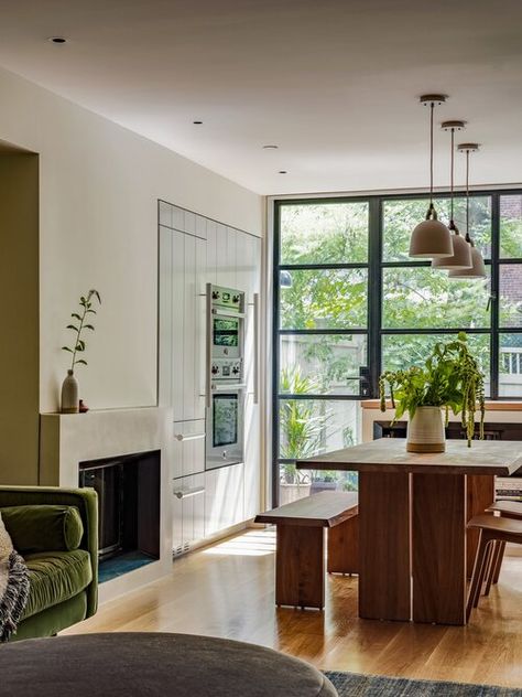 Kitchen Combined With Living Room, Tiny Open Kitchen And Living Room, Kitchen To Living Room Transition, Shiplap Cabinets, Kitchen Living Room Combo, Open Kitchen And Living Room, V Groove, Green And Turquoise, Room With A View