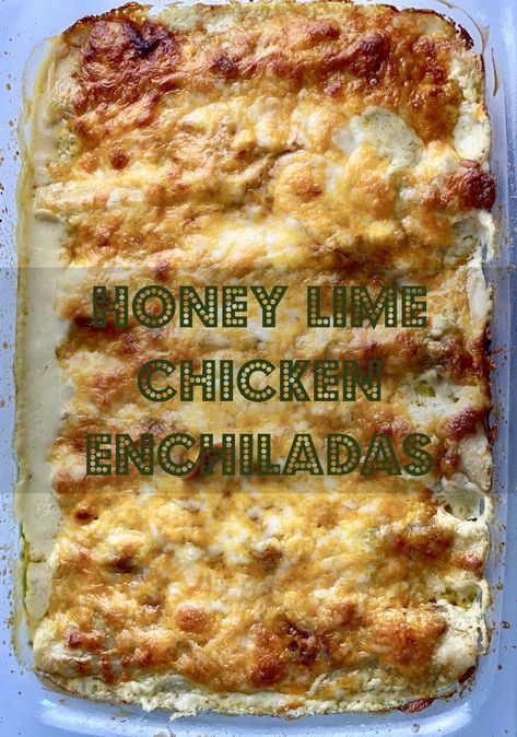 These tasty chicken enchiladas has a delicious green cream sauce and stuffed with a honey lime marinated shredded chicken. Not your average enchilada dinner. So good! #enchiladas #honeylime #chickenenchiladas Honey Lime Chicken Enchiladas, Enchilada Dinner, Honey Lime Enchiladas, Honey Lime Chicken, Cilantro Lime Rice, Chicken Enchilada Recipe, Tasty Chicken, Honey Lime, Tried And True Recipes