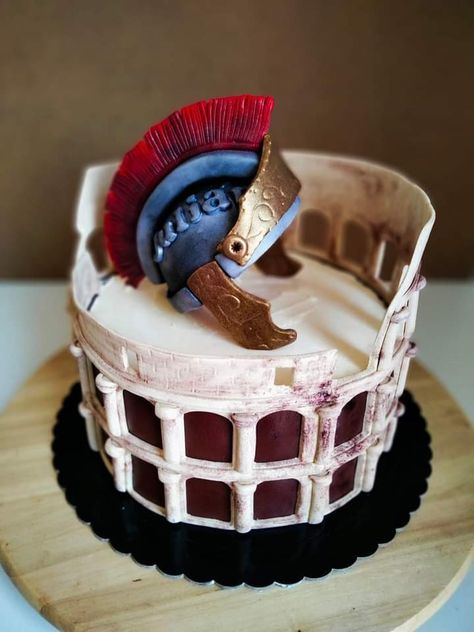 Roman Birthday Party, Spartan Cake, Roman Party, Gladiator Party, Architecture Cake, Theatre Cake, 9th Birthday Cake, Roman Food, Themed Birthday Cakes