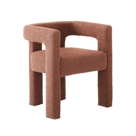 Terracotta Boucle Accent Chair | Showit Blog Cute Dining Chairs, Stylish Armchair, Boutique Restaurant, Living Luxury, Dining Armchair, South Beach Miami, Burnt Sienna, Reading Chair, Modern Elements