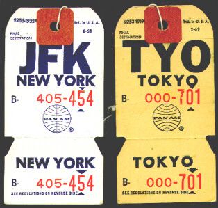 Baggage tags - 1960's - 70's. Vintage Luggage Tags, Vintage Airline Posters, Aviation Posters, Travel Sketchbook, Retro Graphic Design, Graphic Design Collection, Vintage Planes, Ticket Design, Baggage Tags