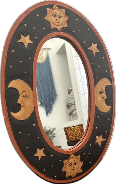 Sun And Moon Mirror, 90s Witch, Bohemian Witch, Whimsical Goth, Witch Moon, Sun Moon And Stars, Hippie Decor, Geometric Art Prints, Room Makeover Inspiration