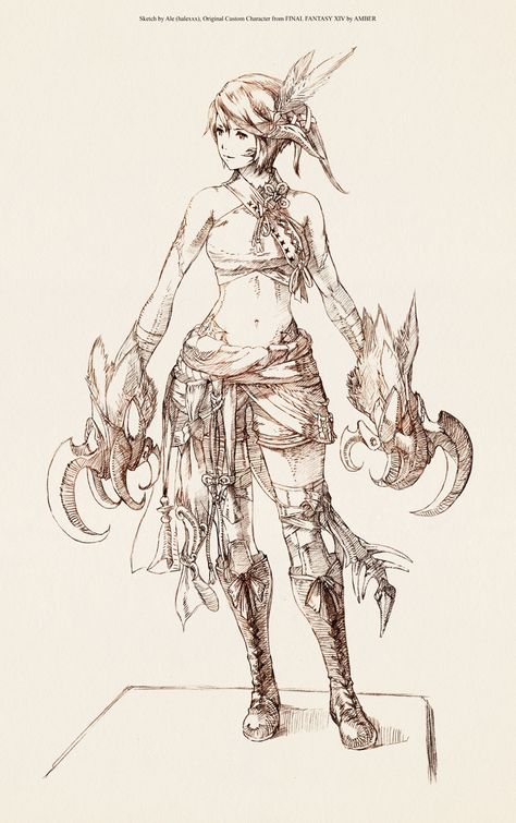 Ffxiv Races, Akihiko Yoshida, Warrior Of Light, Monster Sketch, Fanart Sketch, Final Fantasy Artwork, Final Fantasy X, Final Fantasy Xiv, Original Character