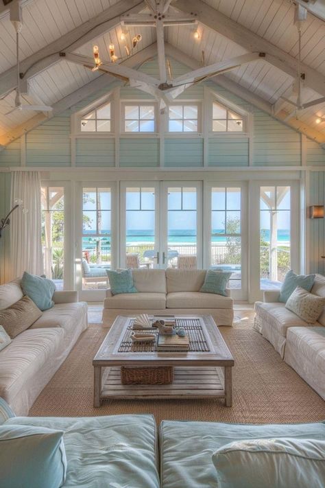 Small Beach Cottages, Cozy Coastal Living Room, Small Beach Cottage, Modern Coastal Living Room, Beach Cottage Exterior, Modern Coastal Decor, Seaside Living, Dream Beach Houses, Cottage Exterior