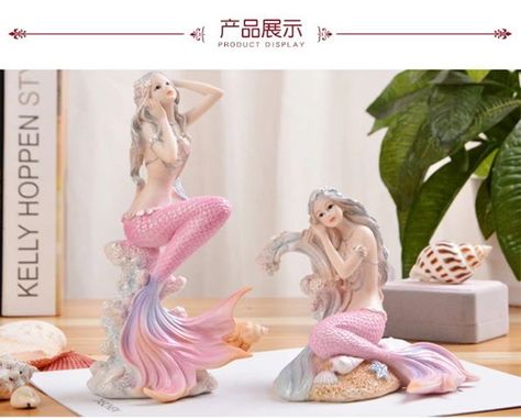 Mediterranean Mermaid Princess Home Decoration Mermaid Fishbowl Garden Decor Craft Accessories Garden-miniatures pink home decor Princess Ornaments, Mermaid Bathroom Decor, Mermaid Sculpture, Mermaid Bathroom, Mermaid Statues, Mermaid Figurine, Desk Bookshelf, Mermaid Ornament, Fantasy Decor