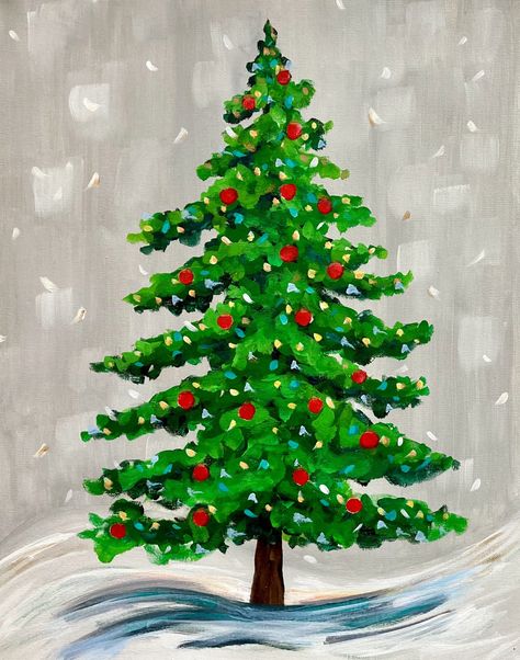 Acrylic Christmas Tree Painting, Easy Christmas Tree Painting, Christmas Tree Painting Easy, Painting A Christmas Tree, Christmas Tree Paintings, Christmas Painting Ideas, Christmas Tree Canvas, Tree Painting Canvas, Christmas Canvas Art