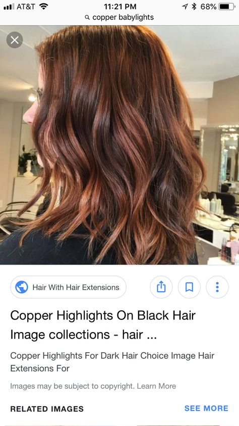 Copper Babylights On Dark Hair, Copper With Babylights, Cowgirl Copper Shades Eq, Copper Babylights, Copper Brown Hair Shades Eq, Copper Highlights Formula, Copper Foils Hair Dark Brown, Babylights On Dark Hair, Babylights Hair