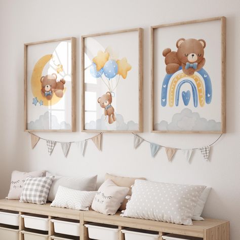 Cute Teddy Bear Nursery Printable Wall Art Set, Gender Neutral Nursery Print, Toddler Room Teddy Bear Art, Digital Download Baby Boy Teddy Bear Nursery, Teddy Bear Art, Baby Boy Teddy Bear, Teddy Bear Nursery, Dream Nursery, Bear Nursery, Dream Nurseries, Cute Teddy Bear, Cute Teddy