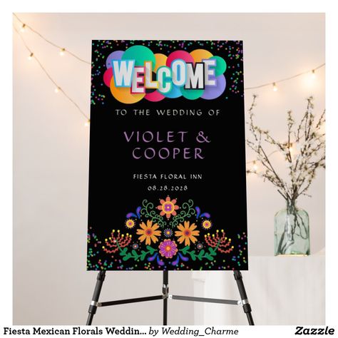 Fiesta Mexican Florals Wedding Welcome Sign Mexican Theme Party Decorations, Mexican Themed Weddings, Mexican Party Decorations, Mexican Birthday, Fiesta Theme Party, 21st Party, Mexican Party Theme, Florals Wedding, Fiesta Theme