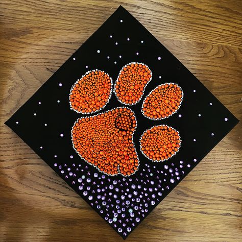 Orange Grad Cap Ideas, Clemson Graduation Cap, Clemson Grad Cap, Wildlife Graduation Cap, Cheetah Print Graduation Cap, Beaded Grad Caps, Tardy Slip Graduation Cap, Senior Board, Tiger Paw