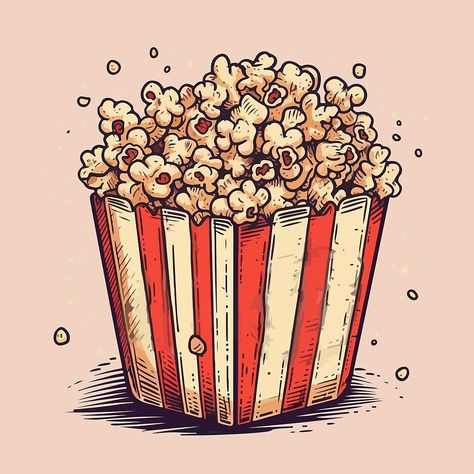 "Cinema Box of Popcorn Comic Style" by Arncil | Redbubble Popcorn Bucket Drawing, Popcorn Aesthetic Vintage, Popcorn Sketch, Popcorn Painting, Popcorn Drawing, Popcorn Aesthetic, Popcorn Illustration, Bucket Drawing, Popcorn Art