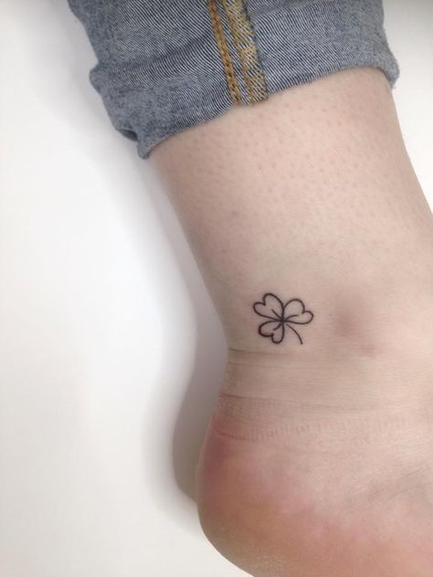 Small Shamrock Tattoo Irish Simple, Shamrock Outline Tattoo, Shamrock Ankle Tattoo, Fine Line Shamrock Tattoo, Small Shamrock Tattoo, Ireland Tattoo Ideas, Irish Shamrock Tattoo, Shamrock Tattoo, Ireland Tattoo