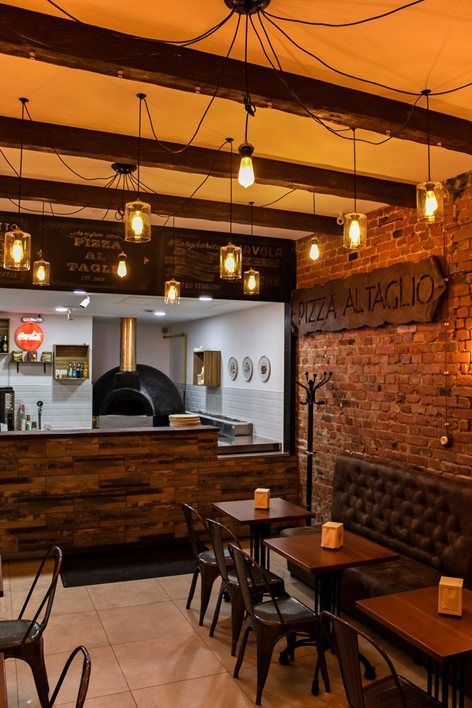 Pizza al Taglio | Andrey Polienko Small Pizzeria Design, Pizza Cafe Interior Design, Narrow Restaurant Design, Shipping Container Bakery, Pizza Restaurant Design Interior Ideas, Small Pizzeria Design Interior, Pizza Place Interior, Pizzeria Design Interior, Pizza Restaurant Design Interior