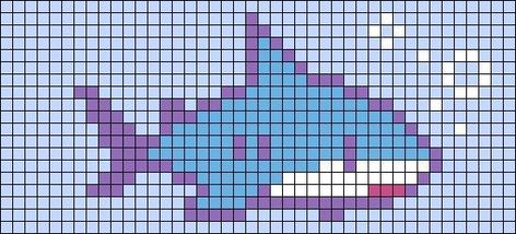 Cool Pixel Art Designs, Simple Peeler Bead Designs, Perler Pixel Art, Jellyfish Pixel Art Grid, Pixel Art Grid Pattern, Alpha Patterns Knitting, Jellyfish Alpha Pattern, Minecraft Grid Art, Shark Perler Beads