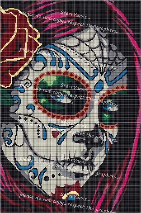 Sugar Skull Beauty Crochet Graph Blanket | Craftsy Skull Crochet Blanket, Sugar Skull Crochet, Knitting Halloween, Crochet Blanket Pattern Free, Crochet Quilts, Bird Blanket, Skull Crochet, Knitting Quilt, Crochet Rugs