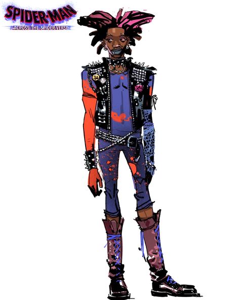 Hobie Brown Design, Spider Punk Concept Art, Hobie Concept Art, Hobbie Brown Across The Spider Verse, Hobie Brown Concept Art, Hobie Brown Concept, Spider Verse Concept Art, Gesture Drawing Poses, Hobie Brown