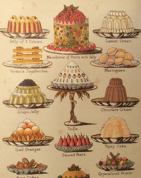 "Edwardian Sweets" Victorian Jelly, Victorian Cake, Rococo Interior, Cake Jelly, Culinary Food, Jelly Pudding, Jelly Sweets, Cake Drawing, An Affair To Remember