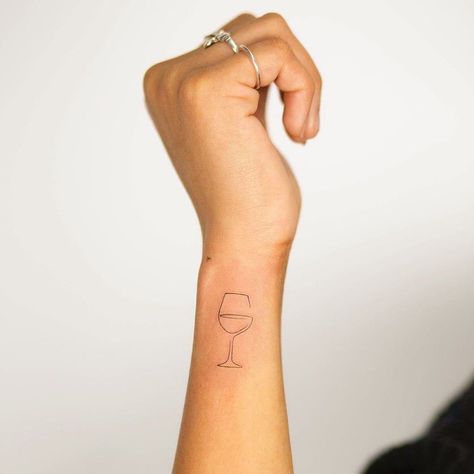 Technology Tattoo, Wine Glass Tattoo, Wine Tattoo, Glass Tattoo, Tattoo For Boyfriend, Bottle Tattoo, Cute Tiny Tattoos, Line Art Tattoos, Friend Tattoos