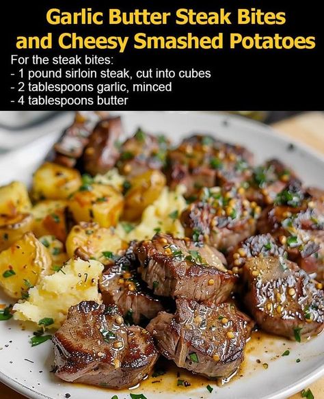 Garlic Butter Steak Bites, Butter Steak Bites, Easy Macaroni Salad, Steak And Potatoes, Easy Macaroni, Butter Steak, Potatoes Recipes, Cabbage And Bacon, Garlic Butter Steak