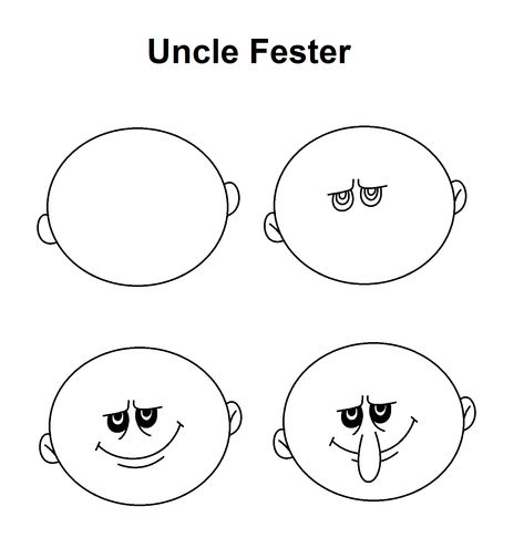 Step-by-step to draw Uncle Fester from The Addams Family. Uncle Fester Cartoon, Addams Family Drawings Easy, Adams Family Drawing Easy, Addams Family Crafts, Thing Addams Family Drawing, Adams Family Nail Art, Addams Family Drawing, Adams Family Drawing, Wednesday Addams Drawing Easy