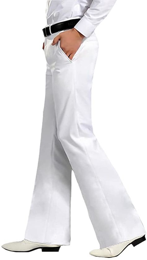 White Dress Pants Men, Mens Bell Bottom Jeans, Formal Pant For Men, Hanuman Tattoo, Men Pants Pattern, White Flare Dress, White Pants Men, Bell Bottoms Outfit, Slim Fit Mens Jeans