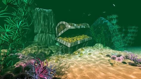 Underwater Treasure Chest by animix | VideoHive Underwater Treasure Chest, Joan Blond, Underwater Treasure, Ocean Fish, Ocean Treasures, Pirate Treasure, Higher Design, Fantasy Inspiration, Sea Ocean