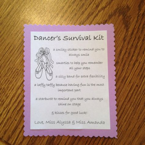 Made these for my little dancers ! Dancer Survival Kit, Dance Survival Kit Diy Gift Ideas, Cheerleading Treats, Dance Survival Kit, Dance Hacks, Dance Competition Gifts, Recital Gifts, Dancer Gifts, Dance Diy