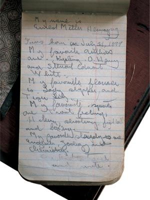 One of Hemingway’s first notebooks. Made in 1908 while he was in elementary school. “I intend to travel and write.” Famous Writers, Writers Notebook, Pretty Journals, Commonplace Book, Art Of Manliness, Notebook Art, Boost Creativity, Writing Notebook, Diy Notebook