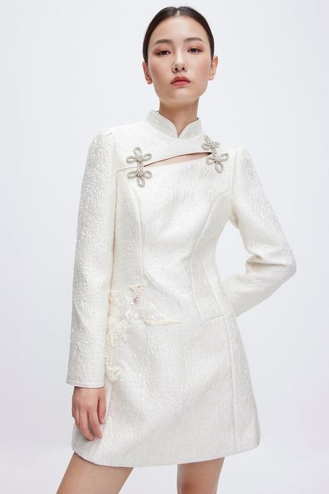 Types Of Shirt Collars, Chinese Collar Dress, Phoenix Embroidery, Eastern Wedding, Shirt Collars, Mandarin Collar Dress, Chinese Style Dress, Forbidden City, Miss Sixty