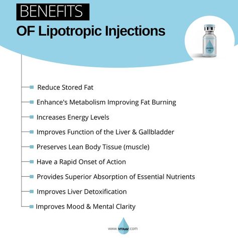 The benefits of Lipotropic injections are many. 

Head over to the VITAstir website to read the description of each in detail! Lipotropic Injections, Vitamin Injections, Vitamin B12 Injections, B12 Shots, Vitamin Therapy, Iv Vitamin Therapy, B12 Injections, Iv Hydration, Iv Infusion