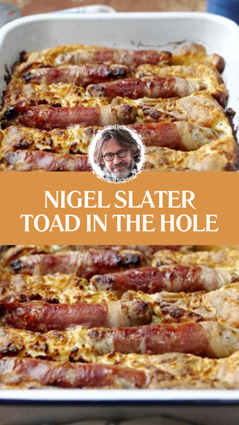 Nigel Slater Toad In The Hole Toad In A Hole Recipe, Toad In The Hole Recipe Easy, Toad In The Hole Recipe, Oven Bakes, British Food Traditional, British Baking Show Recipes, Irish Foods, Pork Sausages, Savoury Bakes