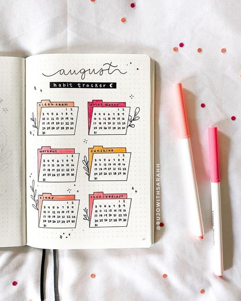 August Habit Tracker, Bullet Journal Habit Tracker Ideas, Journaling 2024, Bullet Journal 2024, Bullet Journal Topics, Bujo Aesthetic, Bujo 2023, Habit Tracker Ideas, Bullet Journal Habit Tracker