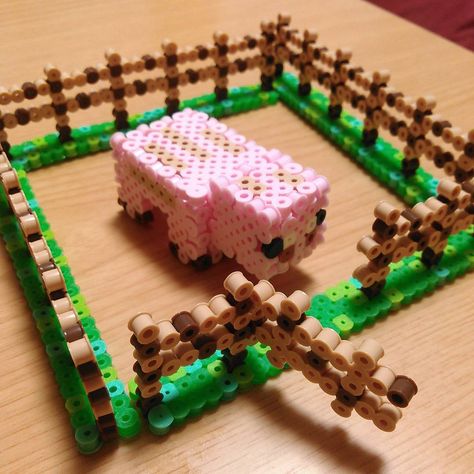 Minecraft perler beads by shena_1983 Phiphi Thailand, Minecraft Beads, Minecraft Pig, Perler Creations, Hama Beads Minecraft, 3d Perler Bead, Perler Bead Templates, Perler Crafts, Hama Bead