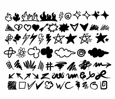 Scribbles & Doodles Vector Pack Draw On Shirt, Graffiti Doodles Easy, Graffiti Kitchen, Black And White Graphic Art, Y2k Shapes, Cowboy Character Design, Font Graffiti, S Font, Alphabet Graffiti