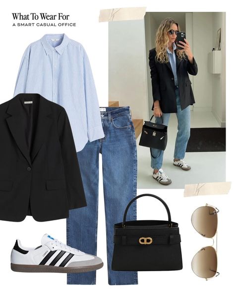 Shopping • Instagram Linen Shirt Outfit, Black Blazer Outfit, Adidas Samba Outfit, Modest Casual Outfits, Outfits Con Jeans, Samba Outfit, Sneakers Looks, Everyday Fashion Outfits, Adidas Fashion