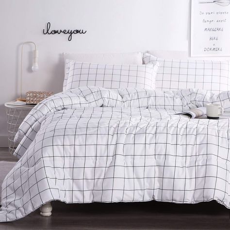 PRICES MAY VARY. 【Soft and Comfy】: Andency grid bedding set adopts soft microfiber as filler. This kind of filler makes this comforter set becoming more fluffy and breathable. While ensuring a soft touch, the material is lightweight and airy but also will keep you plenty warm at night. Andency grid comforter is all you need on a chilly night to immerse yourself in warmth, it will allow you to ell into a deep and sweet sleep every night of the week! 【Exquisite Workmanship】: This twin comforter us White Grid Comforter, Grid Comforter, Grid Bedding, Full Comforter Sets, White Grid, Bed Comforter Sets, Down Comforters, White Comforter, Twin Comforter